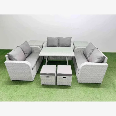 The Range Fimous Rattan Garden Furniture 8-Seater Patio Set with Love Sofas - Dark Grey Mixed