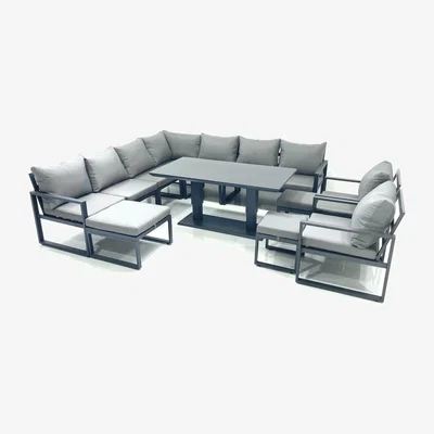 The Range Fimous 12-Seater Outdoor Aluminum Corner Sofa Dining Set Adjustable Table Dark Grey - Dark Grey