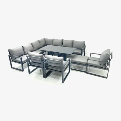 The Range Fimous 11 Seater Outdoor Aluminum Garden Furniture Set with Adjustable Rising Table and Corner Sofa. - Dark Grey