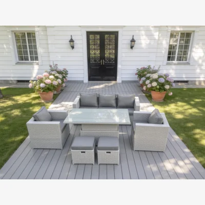 The Range Rattan Garden Funiture Set Rising Lifting Table Sofa Dining Sets - Light Grey Mixed