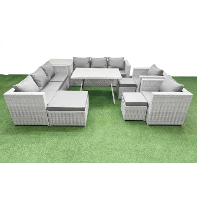 The Range Fimous 11-Seater Garden Sofa and Dining Set, PE Rattan with Tempered Glass Table, Light Grey. - Light Grey