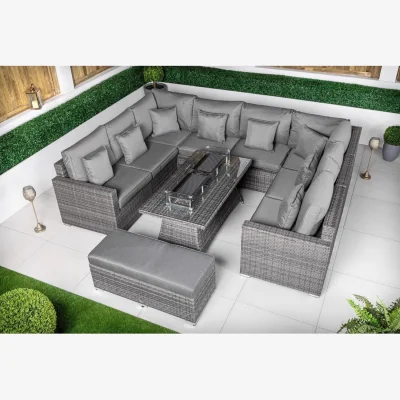 The Range Havana Modular Sofa Rattan Garden Furniture Set Fire Pit Table & Bench - Grey