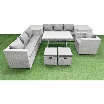 The Range Fimous 9-Seater Outdoor Rattan Furniture Set with Cushioned Sofas and Rectangular Table - Dark Grey Mixed