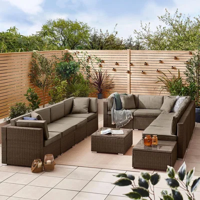The Range Orlando Rattan 10 Seat Outdoor Modular Sofa - Brown