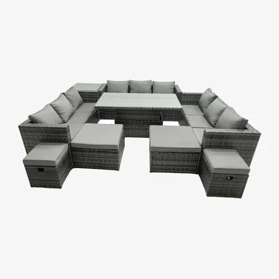 The Range Fimous 13-Seat Dark Grey Mixed Rattan Garden Sofa and Dining Set with Tempered Glass Table - Dark Grey Mixed