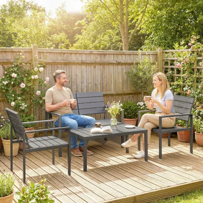 The Range Outsunny 4 Piece Garden Furniture Set, HDPE Metal Outdoor Sofa - Dark Grey