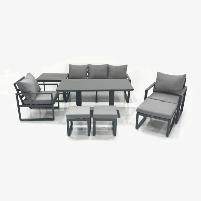 The Range Fimous 8-Seater Aluminium Garden Sofa Dining Set with Adjustable 48-70 cm Lifting Table. - Dark Grey