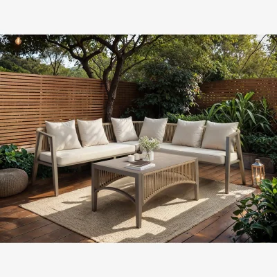 The Range Dayton Corner Sofa & Coffee Table Garden Set Beige - Grey + Beige