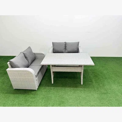 The Range Fimous 4 Seater Outdoor Love Sofa Garden Set with Glass Table Light Grey - Light grey with dark grey fabric