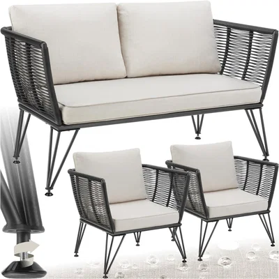 The Range Garden Furniture Set Sundo - 2 Armchairs, Sofa, Thick Cushions, Removable Covers - Anthracite