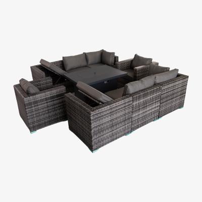 The Range Rattan 8 Seat Modular Outdoor Recliner Garden Sofa with Fire Pit Table Set - Grey