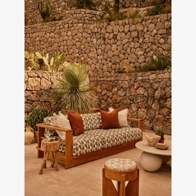 Soho Home Madeira Outdoor, Three Seater Sofa, Geometric, Green UK