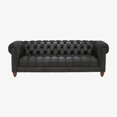 Barker and Stonehouse Ullswater Leather 4 Seater Chesterfield Sofa, Grey | Barker & Stonehouse