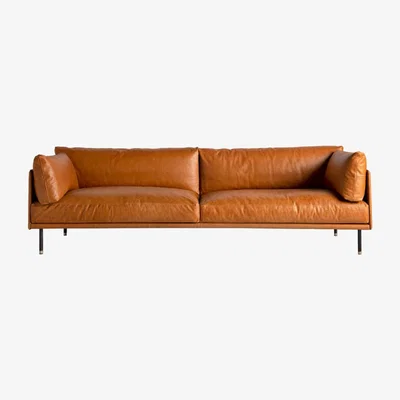 Barker and Stonehouse Frag Wilton Sofa, Orange Leather | Barker & Stonehouse