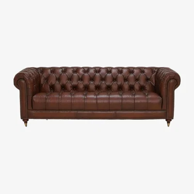 Barker and Stonehouse Ullswater Leather 4 Seater Chesterfield Sofa, Brown | Barker & Stonehouse