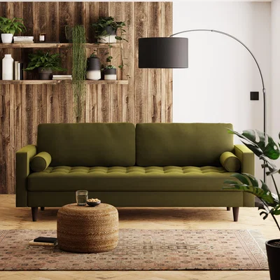 Dunelm Zoe Velvet 4 Seater Sofa Olive (Green)