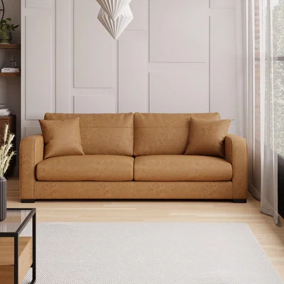 Dunelm Carson Faux Leather 4 Seater Sofa Tan