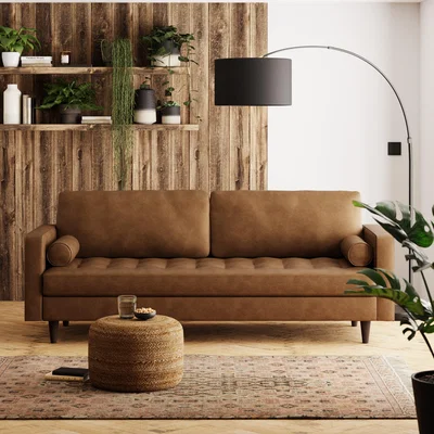 Dunelm Zoe Faux Leather 4 Seater Sofa Tan (Brown)