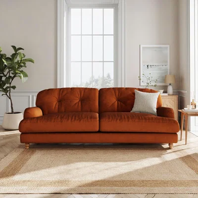 Dunelm Martha Matte Plush Velvet 4 Seater Sofa Matte Plush Velvet Orange Umber