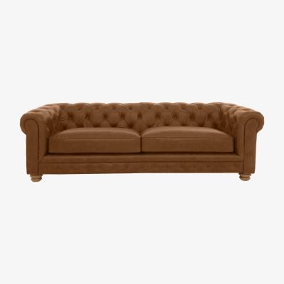 Furniture Village Alexander and James - Chesterfield Collection Hugo 4 Seater Leather Sofa - Satchel Latte - Oak Feet
