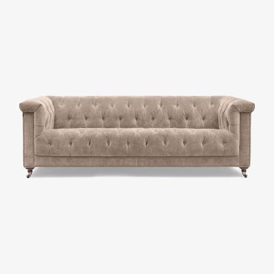 Furniture Village At The Helm - Wallace 4 Seater Fabric Chesterfield Sofa with USB-C - Barley