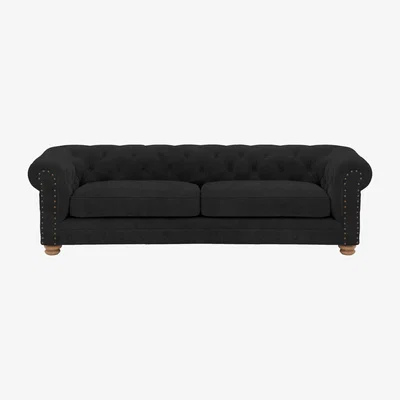 Furniture Village Alexander and James - Chesterfield Collection Hugo 4 Seater Fabric Sofa - Chocolate with Studs - Oak Feet