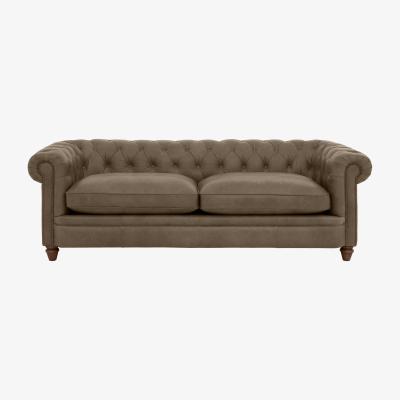 Furniture Village Alexander and James - Chesterfield Collection Ralph 4 Seater Leather Sofa - Case Taupe with Studs - Dark Feet