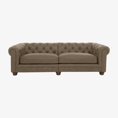 Furniture Village Alexander and James - Chesterfield Collection Hugo 4 Seater Split Frame Leather Sofa - Case Taupe with Studs - Dark Feet