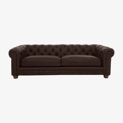 Furniture Village Alexander and James - Chesterfield Collection Hugo 4 Seater Leather Sofa - Cake - Dark Feet
