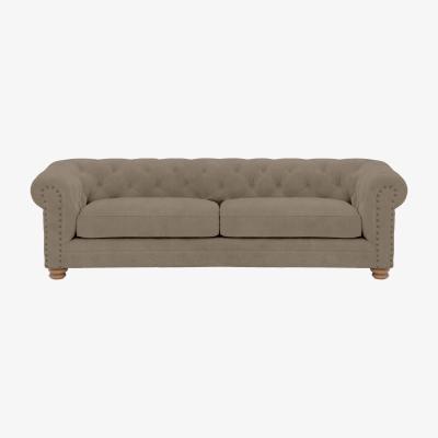 Furniture Village Alexander and James - Chesterfield Collection Hugo 4 Seater Fabric Sofa - Mouse with Studs - Oak Feet