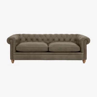 Furniture Village Alexander and James - Chesterfield Collection Ralph 4 Seater Leather Sofa - Bluster with Studs - Oak Feet