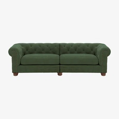 Furniture Village Alexander and James - Chesterfield Collection Hugo 4 Seater Split Frame Fabric Sofa - Highland Green with Studs - Dark Feet