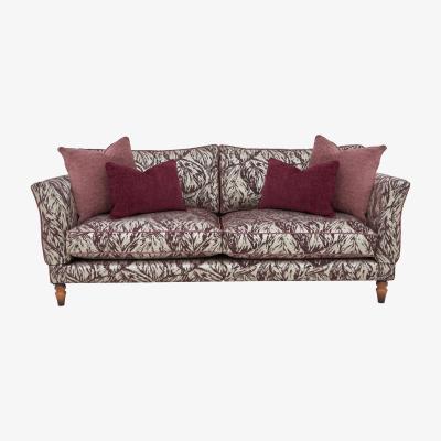 Furniture Village Boutique Chatterley 4 Seater Split Frame Sofa with Knole Arms - Canopy Mulberry with Walnut Legs