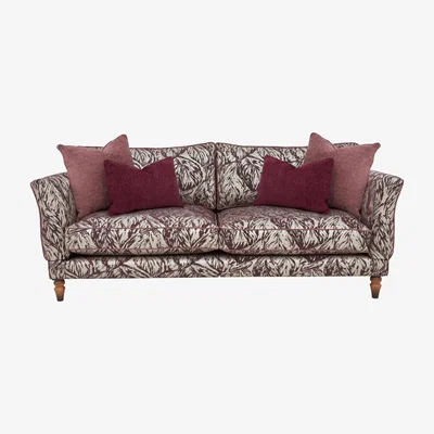 Furniture Village Boutique Chatterley 4 Seater Split Frame Sofa with Knole Arms - Canopy Mulberry with Walnut Legs