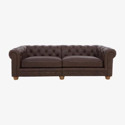 Furniture Village Alexander and James - Chesterfield Collection Hugo 4 Seater Split Frame Leather Sofa - Satchel Nutmeg - Oak Feet