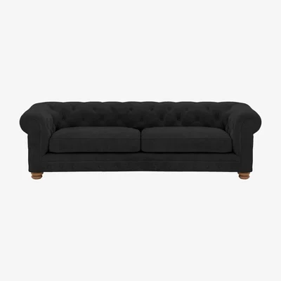 Furniture Village Alexander and James - Chesterfield Collection Hugo 4 Seater Fabric Sofa - Chocolate - Oak Feet
