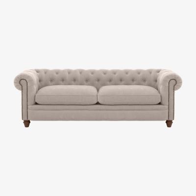 Furniture Village Alexander and James - Chesterfield Collection Ralph 4 Seater Fabric Sofa - Linen Sand with Studs - Dark Feet