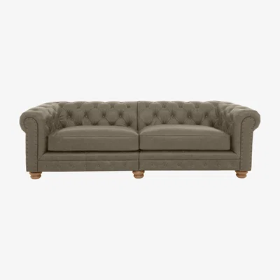 Furniture Village Alexander and James - Chesterfield Collection Hugo 4 Seater Split Frame Leather Sofa - Bluster with Studs - Oak Feet