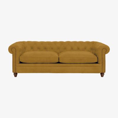 Furniture Village Alexander and James - Chesterfield Collection Ralph 4 Seater Fabric Sofa - Turmeric - Dark Feet with Studs