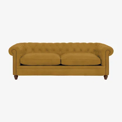 Furniture Village Alexander and James - Chesterfield Collection Ralph 4 Seater Fabric Sofa - Turmeric - Dark Feet with Studs