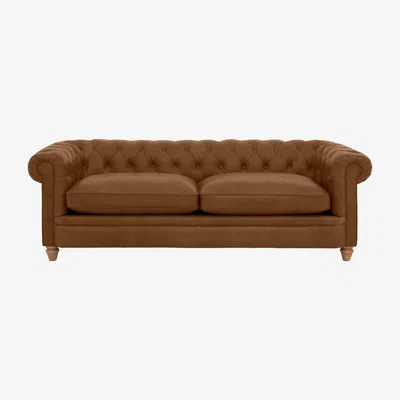 Furniture Village Alexander and James - Chesterfield Collection Ralph 4 Seater Leather Sofa - Satchel Latte - Oak Feet