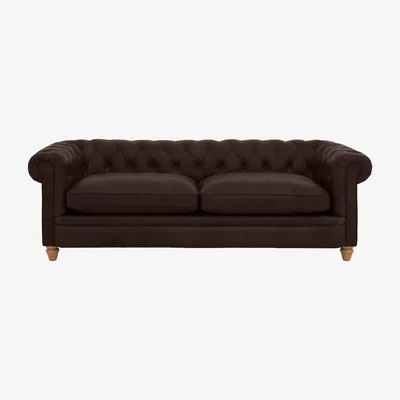 Furniture Village Alexander and James - Chesterfield Collection Ralph 4 Seater Leather Sofa - Cake - Oak Feet
