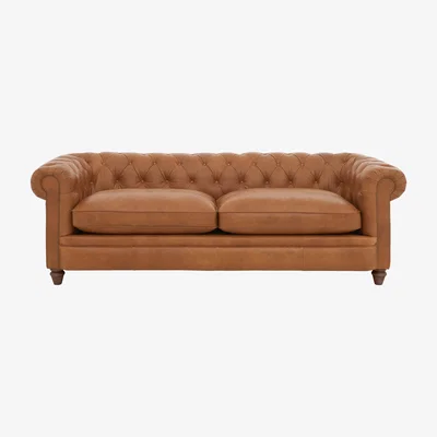 Furniture Village Alexander and James - Chesterfield Collection Ralph 4 Seater Leather Sofa - Original - Dark Feet