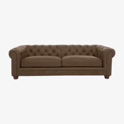 Furniture Village Alexander and James - Chesterfield Collection Hugo 4 Seater Leather Sofa - Satchel Biscotti with Studs - Dark Feet