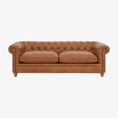 Furniture Village Alexander and James - Chesterfield Collection Ralph 4 Seater Leather Sofa - Original with Studs - Oak Feet
