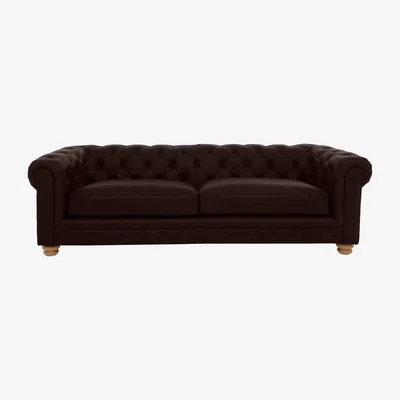 Furniture Village Alexander and James - Chesterfield Collection Hugo 4 Seater Leather Sofa - Indigo - Oak Feet