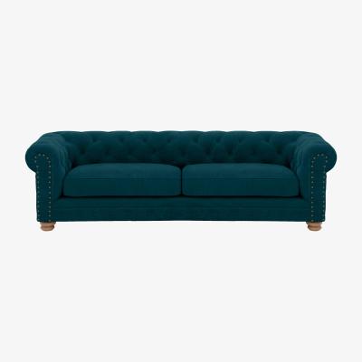 Furniture Village Alexander and James - Chesterfield Collection Hugo 4 Seater Fabric Sofa - Chamonix Teal - Oak Feet with Studs