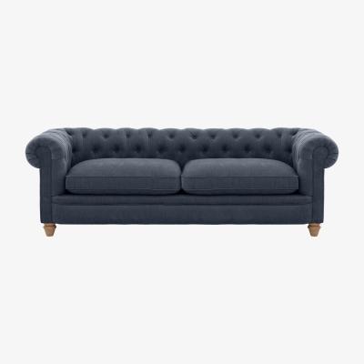 Furniture Village Alexander and James - Chesterfield Collection Ralph 4 Seater Fabric Sofa - Linen Denim - Oak Feet