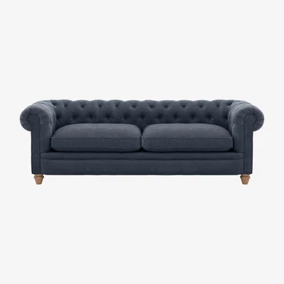 Furniture Village Alexander and James - Chesterfield Collection Ralph 4 Seater Fabric Sofa - Linen Denim - Oak Feet