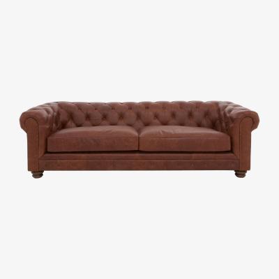 Furniture Village Alexander and James - Chesterfield Collection Hugo 4 Seater Leather Sofa - Satchel Pepper with Studs - Dark Feet